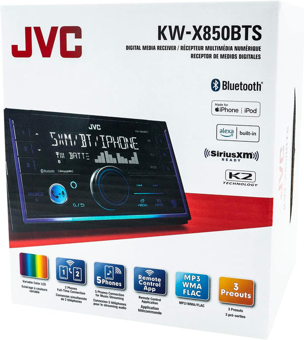 KW-X850BTS JVC Double-Din Digital Media Receiver Head Unit AM/FM, Bluetooth, USB Port, SiriusXM Ready, Car Radio