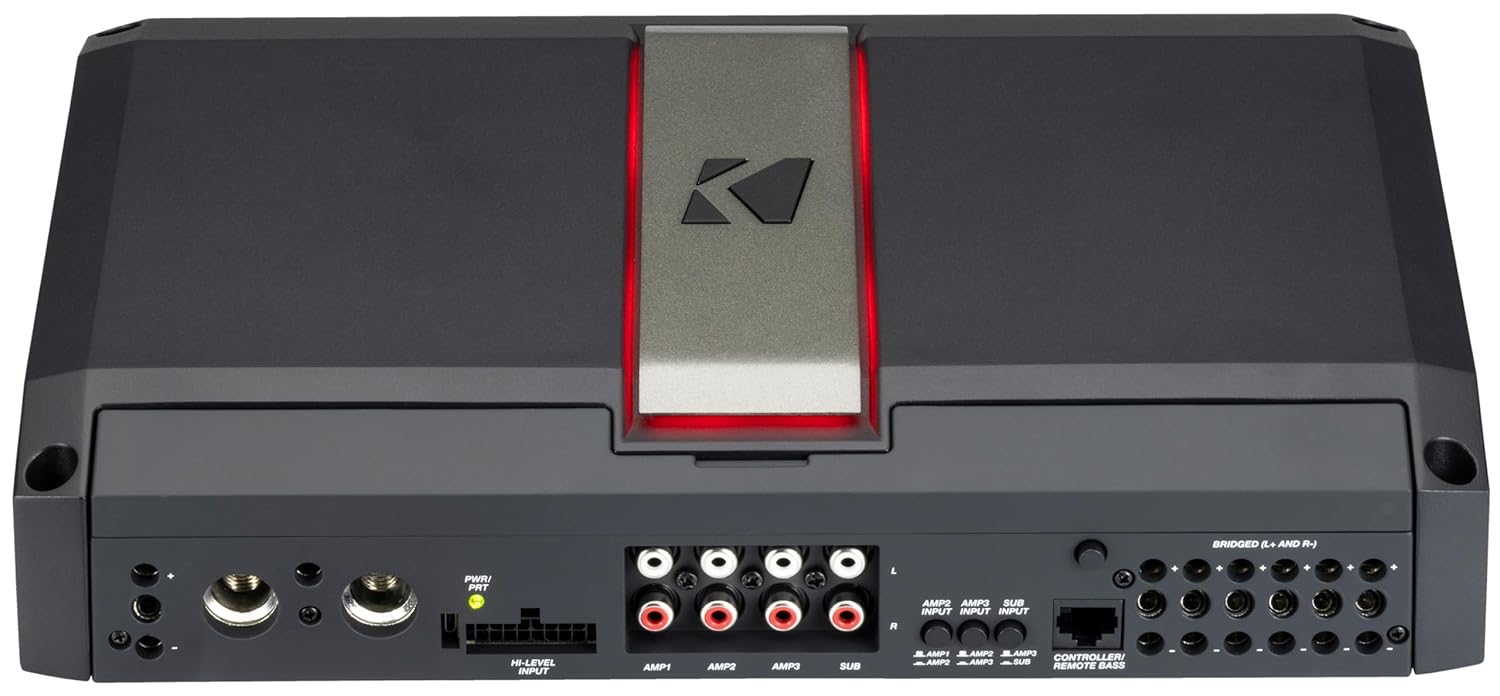 51LX13007 KICKER LX-Series 1300.7 Premium 7-Channel Car Audio Amplifier Amp 1&2 125Wx4 4 Ohm, 150Wx4 2 Ohm + Amp 3 65Wx2 4 Ohm + Mono 500W 2 Ohm, 700W 1 Ohm