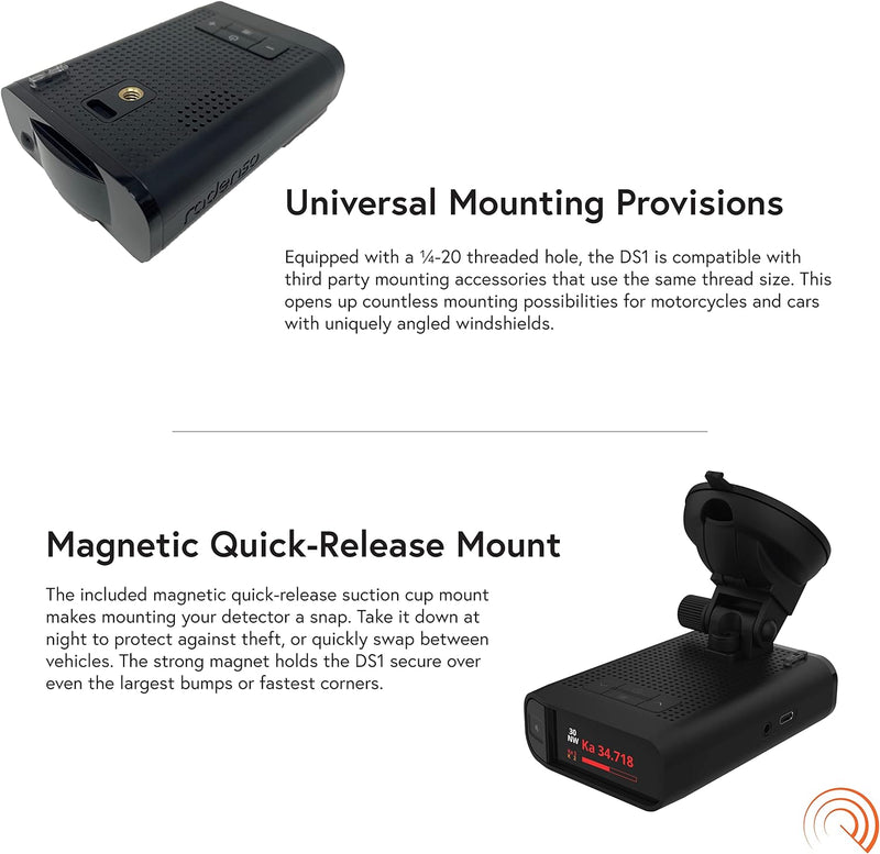 DS1 Radenso Extreme Range Radar Detector - Magnet Mount, Bluetooth App, Multi Color OLED Display, Less False Alerts, Auto GPS Lockouts