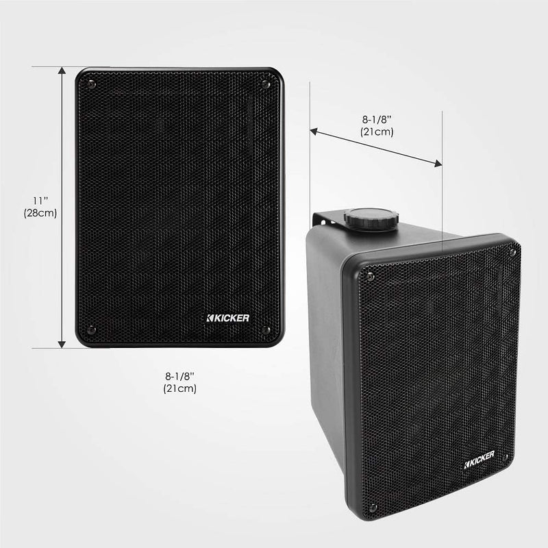 46KB6B KICKER 2-Way Full Range Indoor Outdoor Weatherproof Speakers for Patio Garage Poolside In-Home, 6.5 inch woofer, 2x5 inch Horn Tweeter Black 8 Ohm (Pair)