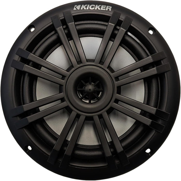 KICKER KM 6.5" Marine Speakers Pair Black Waterproof 2-Way Boat Coaxial Audio 4 Ohm 50W RMS | 49BKM604 (2 Pack)