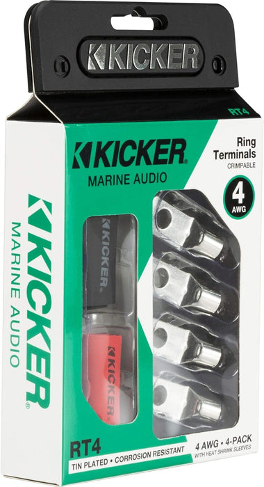 47RT4 KICKER Marine-Grade 5/16" Ring Terminals for 4 AWG 4 Gauge Wire (4 Pack)