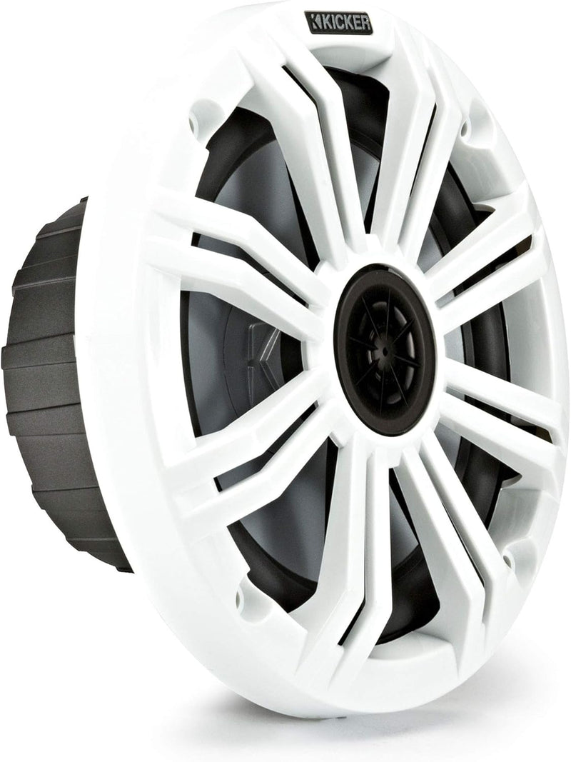 KICKER KM 6.5" Marine Waterproof Coaxial Boat Speakers Pair 65W RMS 4 Ohm with White Grilles | 41BKM614 (2 Pack)