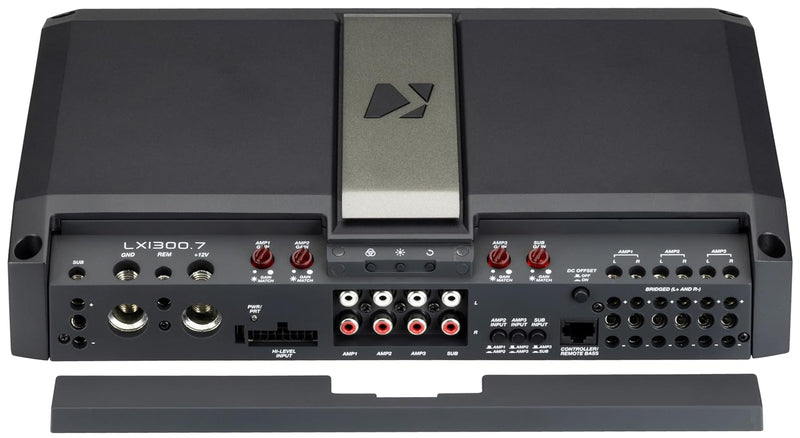 51LX13007 KICKER LX-Series 1300.7 Premium 7-Channel Car Audio Amplifier Amp 1&2 125Wx4 4 Ohm, 150Wx4 2 Ohm + Amp 3 65Wx2 4 Ohm + Mono 500W 2 Ohm, 700W 1 Ohm