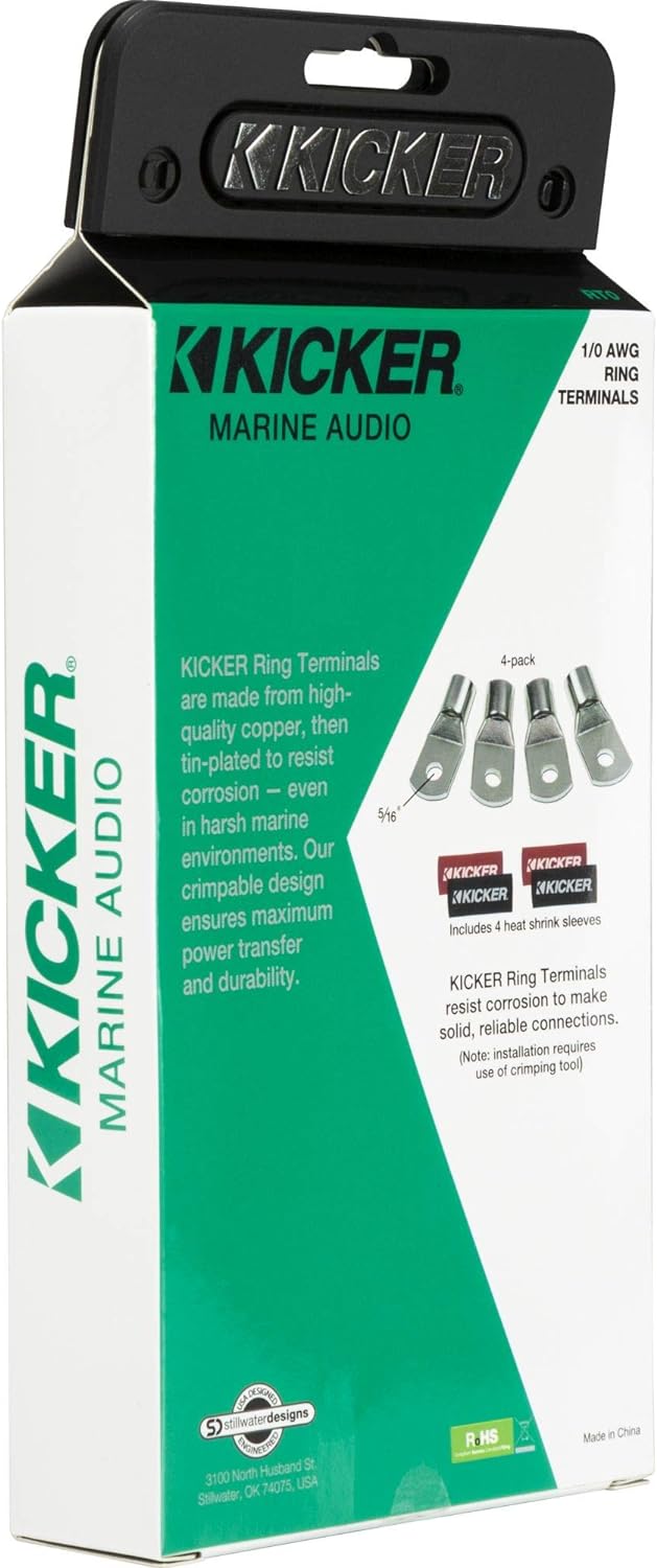 47RT0 KICKER Marine-Grade 5/16" Ring Terminals for 1/0 AWG 0 Gauge Wire (4 Pack)