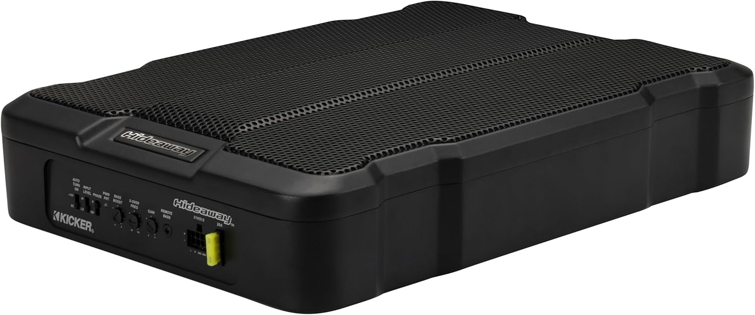 51HS12 KICKER Hideaway Series 12" Powered Subwoofer Compact Enclosure Wiring Harness & Bass Control Knob Included