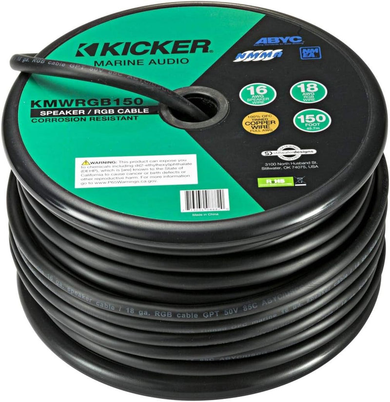 46KMWRGB150 KICKER Marine 16 Gauge Speaker Wire + 18 Gauge RGB Lighting Wire Spool 150ft
