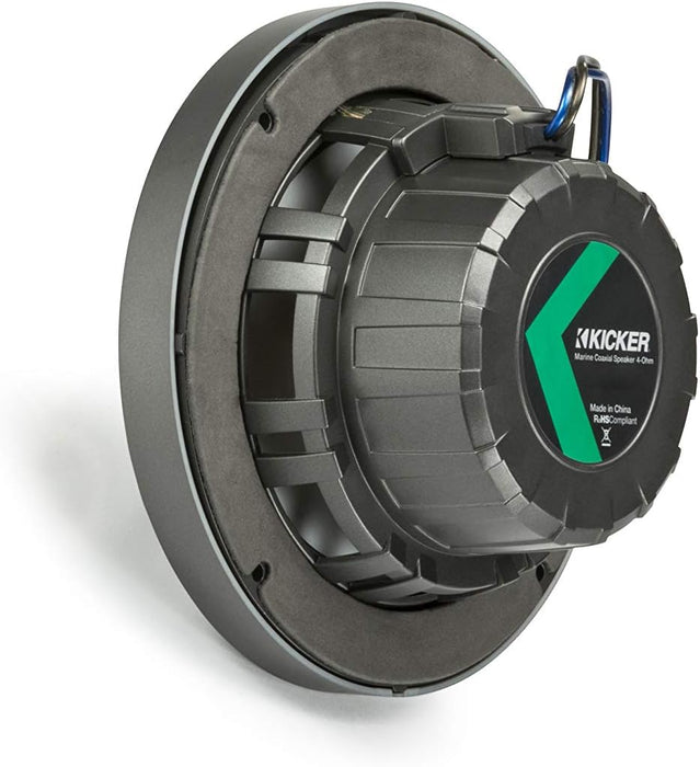 KICKER KM 6.5" Marine Waterproof Coaxial Boat Speakers Pair 65W RMS 4 Ohm with Silver Grilles | 41BKM614 (2 Pack)