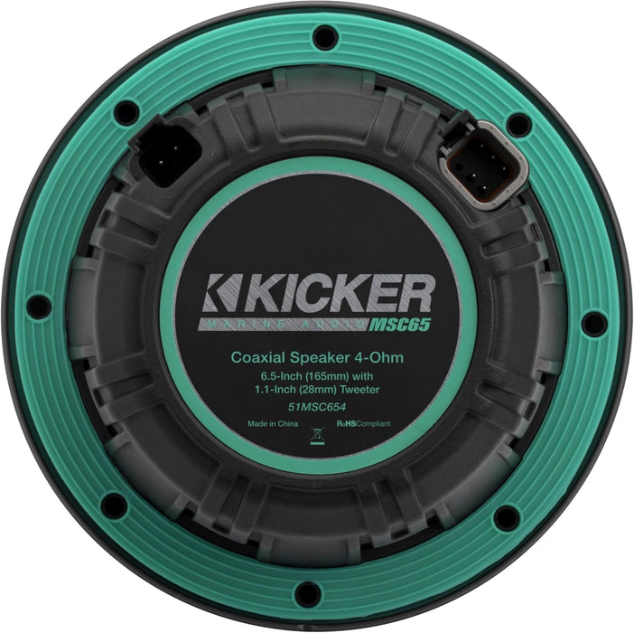 51MSC65 KICKER Premium 6.5" Marine Coaxial 2-Way Waterproof Speakers w/LED's MSC65 100W RMS 4 Ohm (Pair)