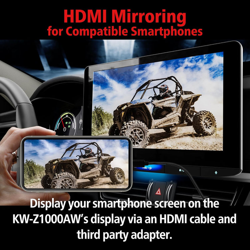 KW-Z1001W JVC 10.1" Floating Touchscreen HD Display Hi-Res Audio Digital Multimedia Receiver Single-Din Head Unit with Wireless CarPlay and Wireless Android Auto, HDMI, AM/FM, Bluetooth, USB-C, iDatalink Maestro, SiriusXM Ready, Car Radio