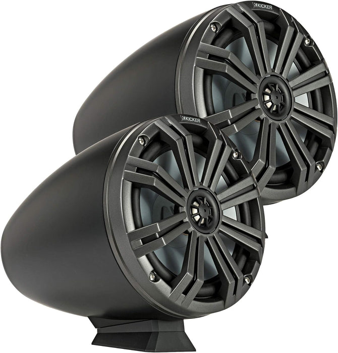 46KMFC8 KICKER KM Series 8" Black Marine LED Lighted Coaxial Speakers+Surface Flat Mount Pods 4 Ohm (Pair)