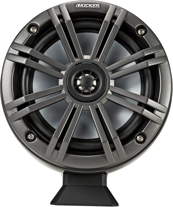 46KMFC65 KICKER KM Series 6.5" Black Marine LED Lighted Coaxial Speakers+Surface Flat Mount Pods 4 Ohm (Pair)