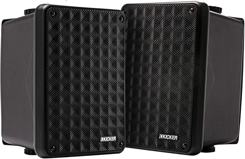 KICKER 46KB6B Outdoor Indoor Weatherproof Speakers Bundle – 4 Speaker Pack (2 Pairs) 6.5" Patio Garage Poolside Home Audio Speakers Black