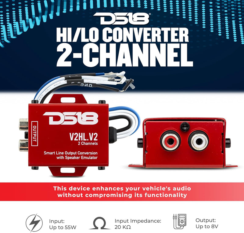 V2HL.V2 DS18 Speaker Wire-to-RCA Line-Out Converter 2 Channel w/+12v Turn on Lead