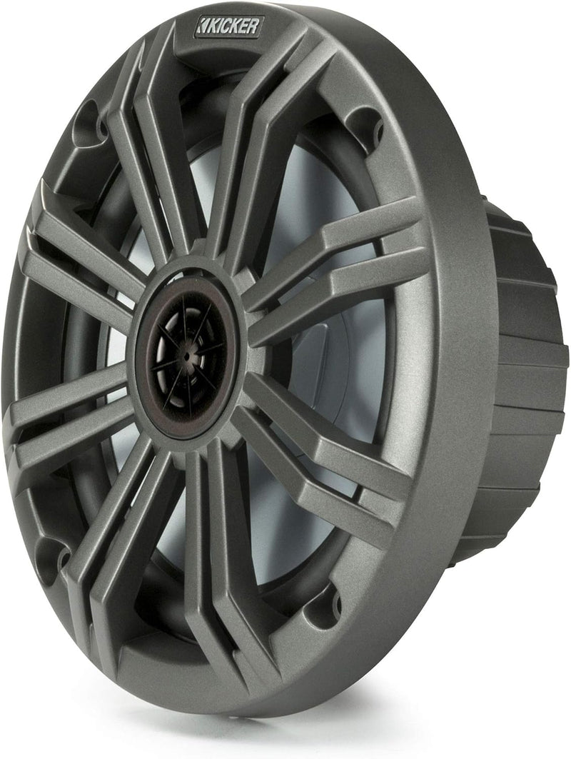 KICKER KM 6.5" Marine Waterproof Coaxial Boat Speakers Pair 65W RMS 4 Ohm with Charcoal Grilles & Stainless Screws | 41BKM614 (2 Pack)
