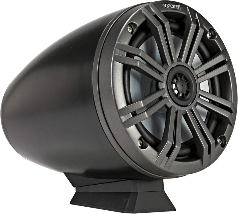 46KMFC65 KICKER KM Series 6.5" Black Marine LED Lighted Coaxial Speakers+Surface Flat Mount Pods 4 Ohm (Pair)