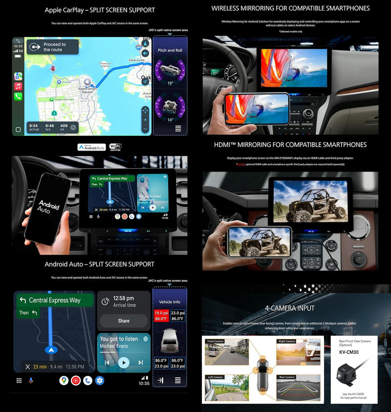 KW-Z1000AW JVC 10.1" Direct Replacement Touchscreen HD Display Digital Multimedia Receiver Head Unit with Wireless CarPlay & Android Auto, HDMI, AM/FM, Bluetooth, USB, iDatalink Maestro APX, SiriusXM Ready, Car Radio