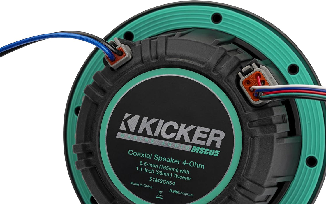 51MSC65 KICKER Premium 6.5" Marine Coaxial 2-Way Waterproof Speakers w/LED's MSC65 100W RMS 4 Ohm (Pair)