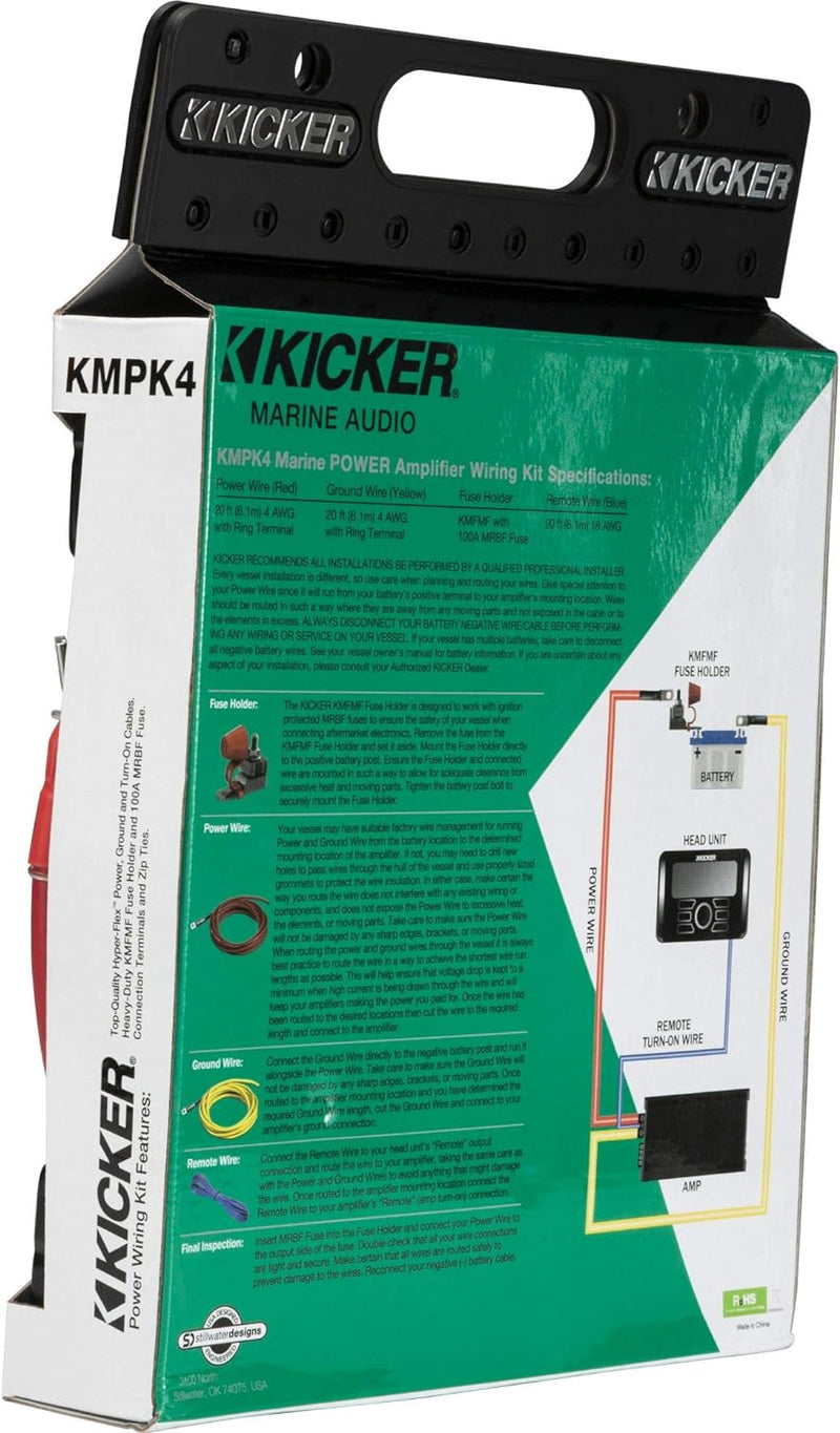 47KMPK4 KICKER Marine 4 Gauge 4 AWG Amplifier Amp Installation Power Wire Kit 4GA