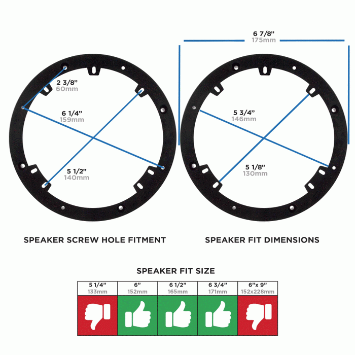 82-4301 METRA Speaker Mounting Adapters 6" - 6.75" Universal 1 Inch Spacer Rings