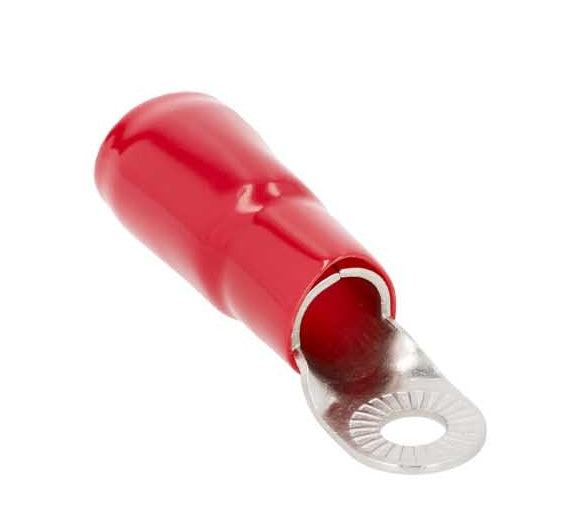 V8-RTN1 METRA V8 Series Red or Black 1/4" Nickel Plated Ring Terminal for 1/0 Gauge Wire (Each)