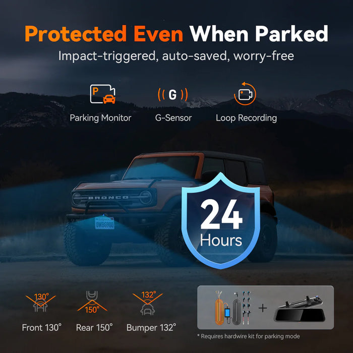 G900TriPro Bumper Wolfbox 4K Sony Starvis2 12" Rear View Mirror Dash Cam Touch Screen Smart Mirror 5.8GHz WiFi 256GB SD Card with Voice Control