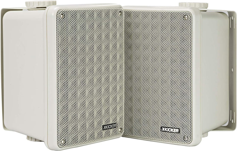 46KB6G KICKER 2-Way Full Range Indoor Outdoor Weatherproof Speakers for Patio Garage Poolside In-Home, 6.5 inch woofer, 2x5 inch Horn Tweeter Gray 8 Ohm (Pair)