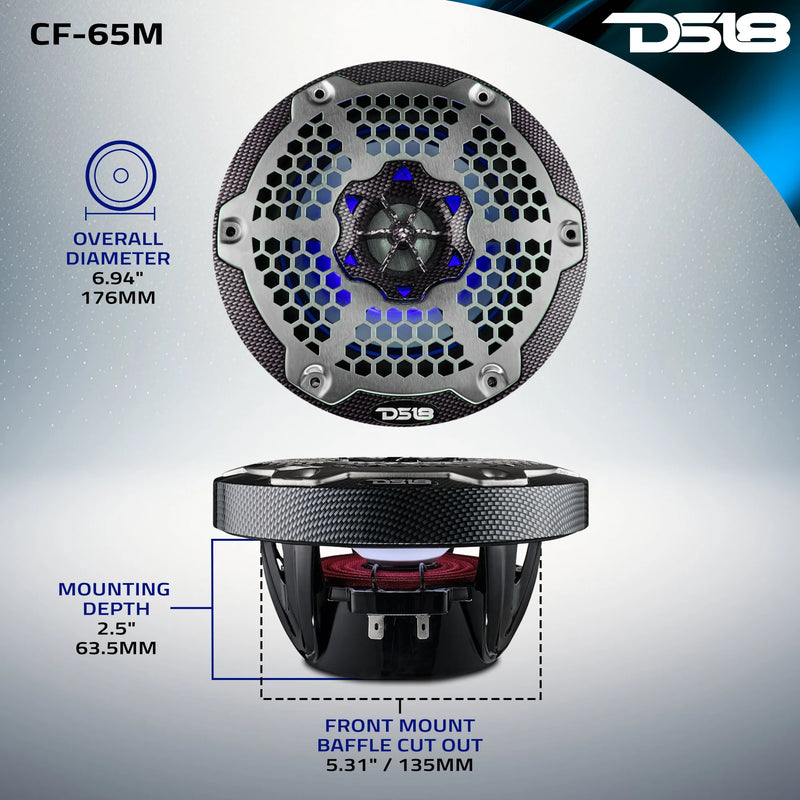 CF-65M DS18 NXL 6.5" Marine Speakers with RGB LED Lights – Waterproof 2-Way Boat & Powersports Speakers (Pair)