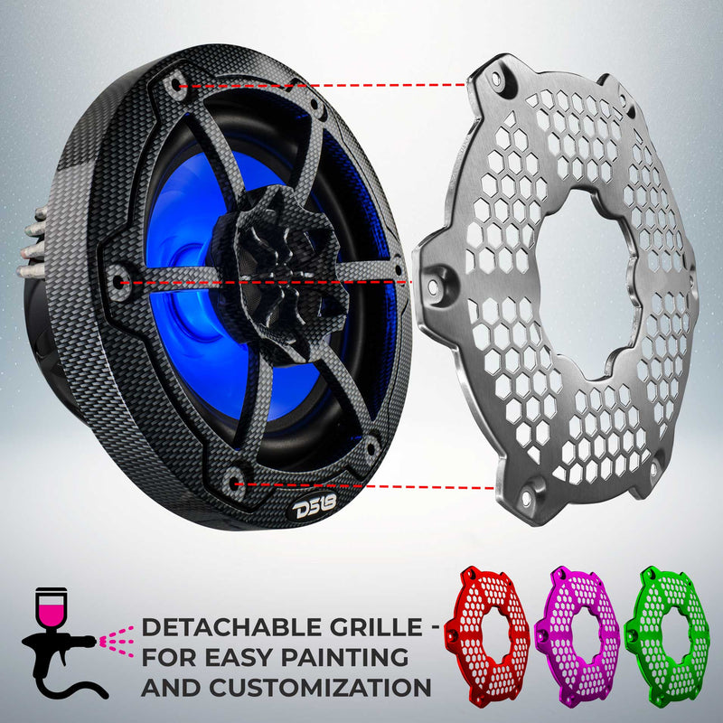CF-65M DS18 NXL 6.5" Marine Speakers with RGB LED Lights – Waterproof 2-Way Boat & Powersports Speakers (Pair)