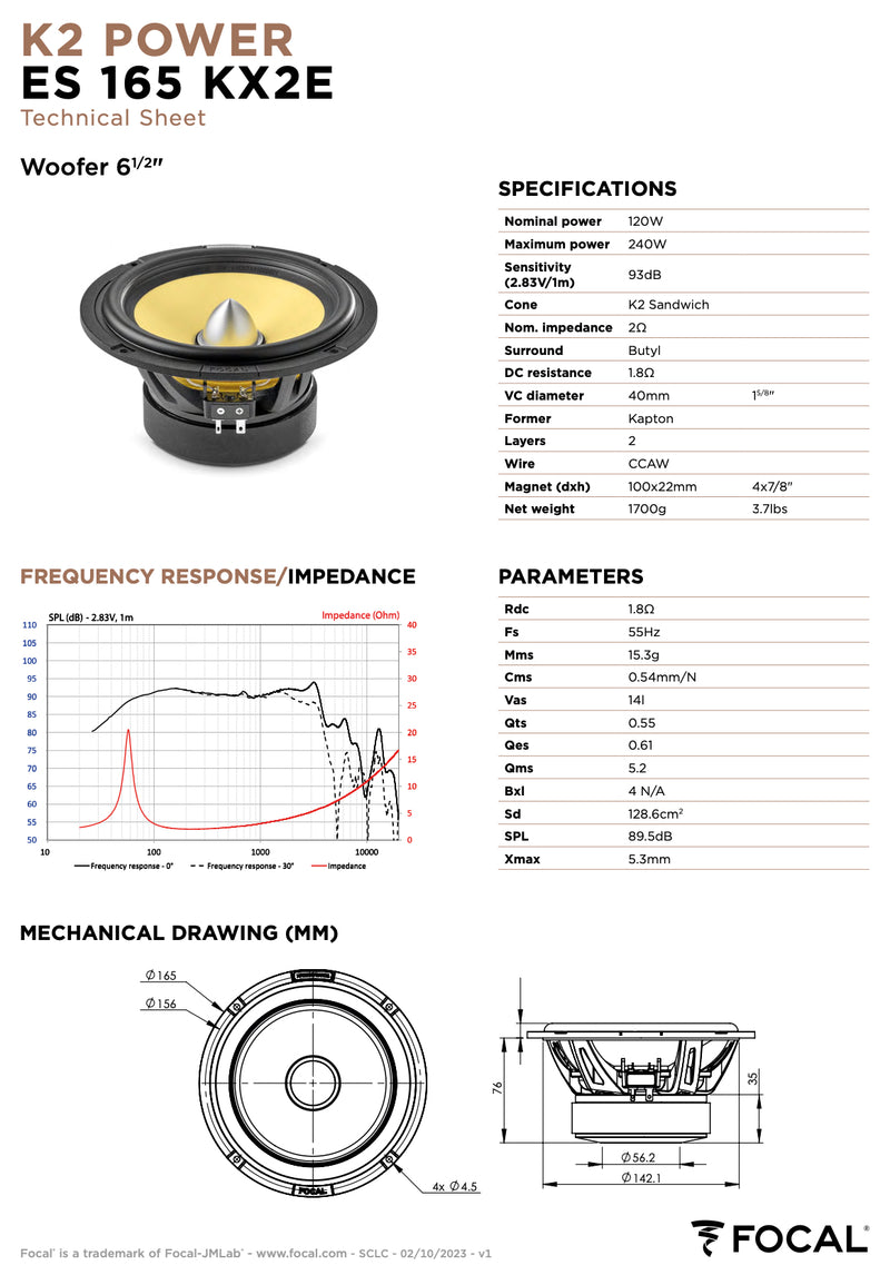 ES 165 KX2E Focal K2 Power Evo 6.5" 2-Way Component Speakers Kit w FRAK Tweeters 120W RMS Elite Car Audio 2 Ohm (Pair)