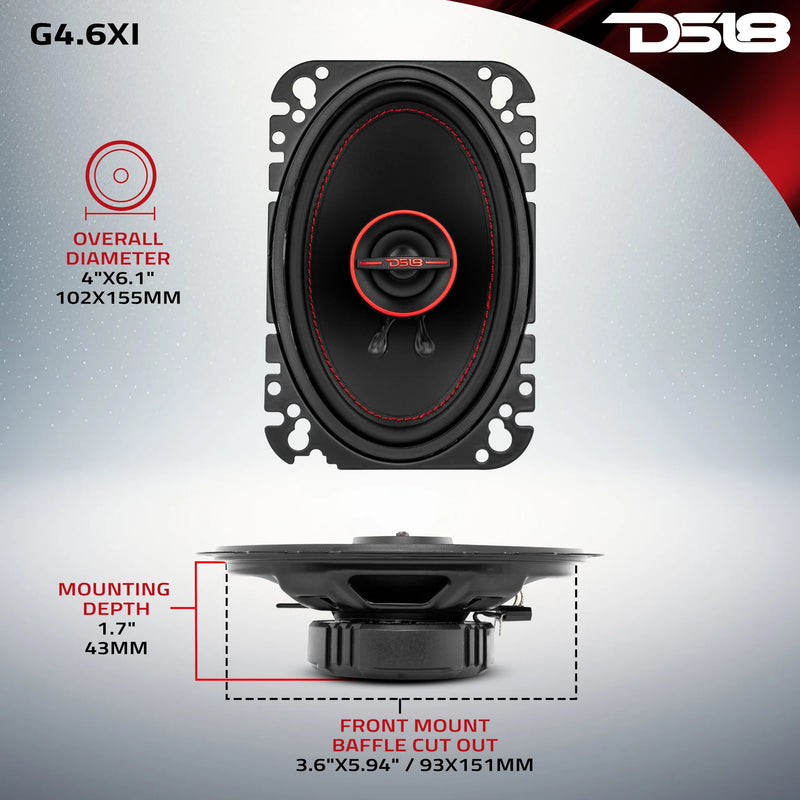 G4.6Xi DS18 GEN-X 4x6" 2-Way Coaxial Car Speakers 135W Max 45W RMS 4-Ohm (Pair)