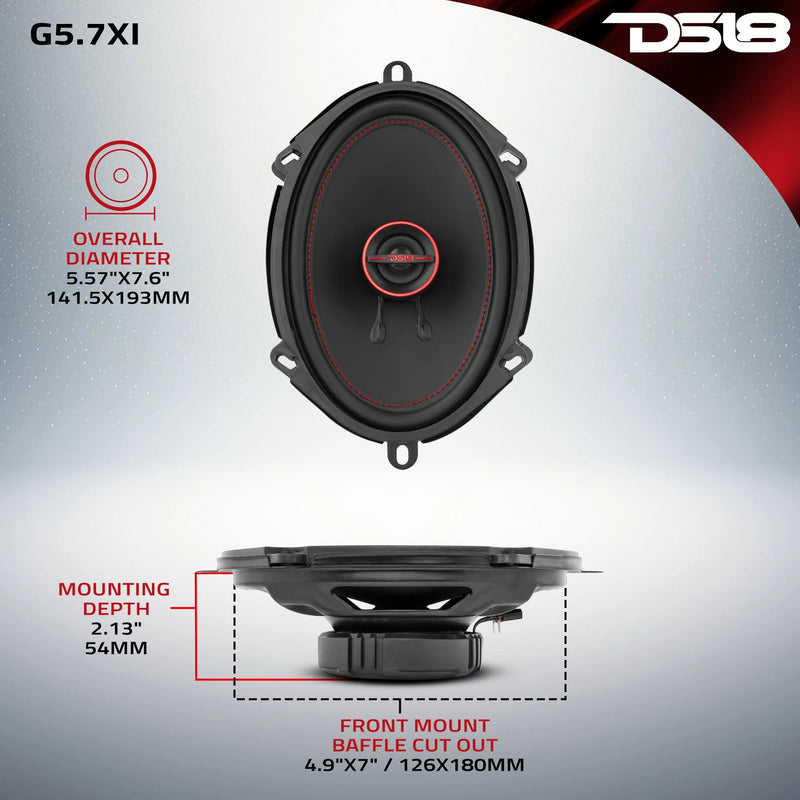 G5.7Xi DS18 GEN-X 5x7" / 6x8" 2-Way Coaxial Car Speakers 150W Max 50W RMS 4-Ohm (Pair)