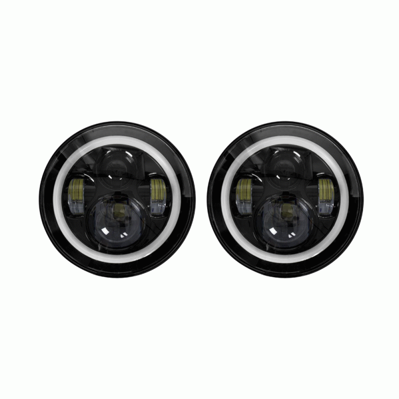 JP-702B METRA 7" LED Headlights with Black Face and Full Halo - Jeep Wrangler TJ/JK/JL