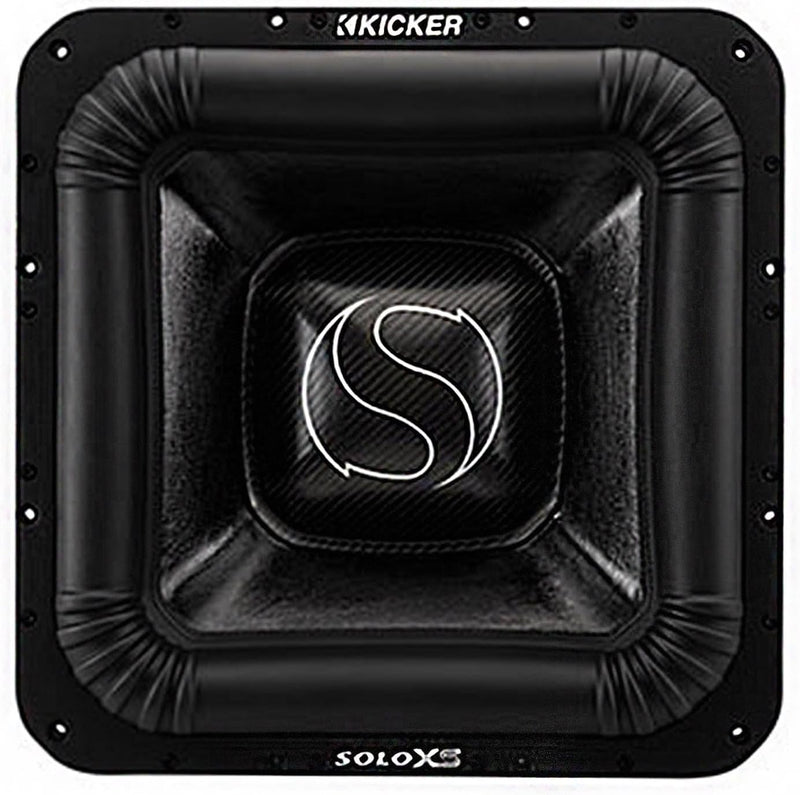 Kicker SoloXS 18 subwoofer front view carbon fiber 