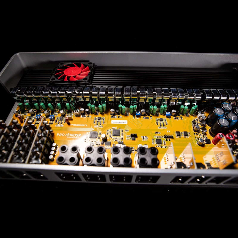 PRO 8|30 DSP Mosconi Gladen Pro Line 8 Channel Class A/B Amplifier With Built-In 12 Channel DSP, 4x90W + 4x170W 4 Ohm, 4x115W + 4x220W 2 Ohm Car Audio Amplifier
