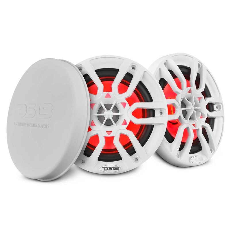 DS18 NXL-6 white 6.5 inch marine speakers with RGB LED lighting installed