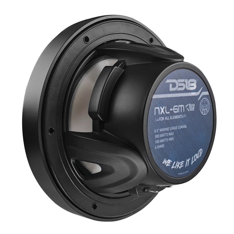 NXL-6M/BK DS18 NXL HYDRO 6.5" Marine Coaxial Speakers with RGB LED Lights | 100W RMS Each 300W Max Pair | Black