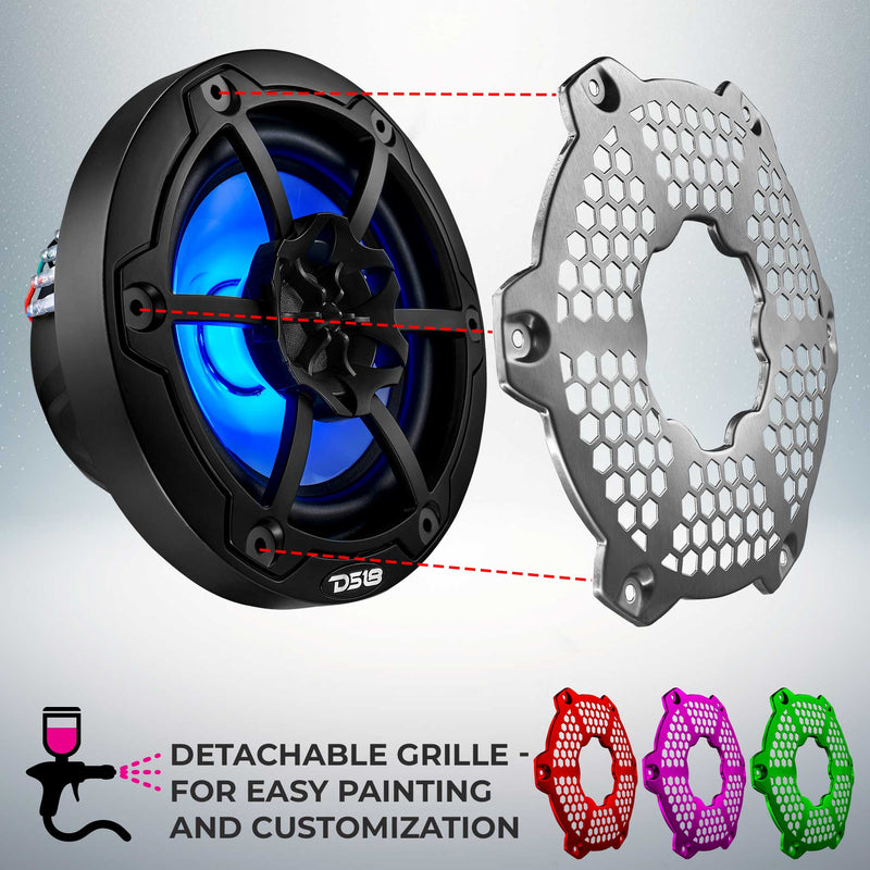 NXL-6M/BK DS18 NXL HYDRO 6.5" Marine Coaxial Speakers with RGB LED Lights | 100W RMS Each 300W Max Pair | Black