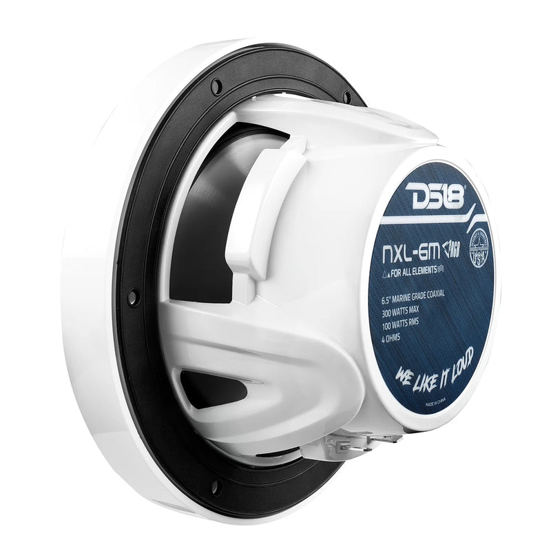 NXL-6M/WH DS18 NXL HYDRO 6.5" Marine Coaxial Speakers with RGB LED Lights | 100W RMS Each 300W Max Pair | White