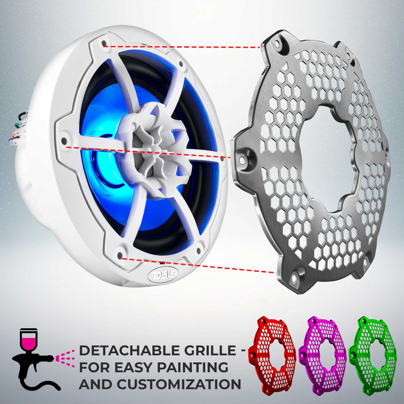 NXL-6M/WH DS18 NXL HYDRO 6.5" Marine Coaxial Speakers with RGB LED Lights | 100W RMS Each 300W Max Pair | White