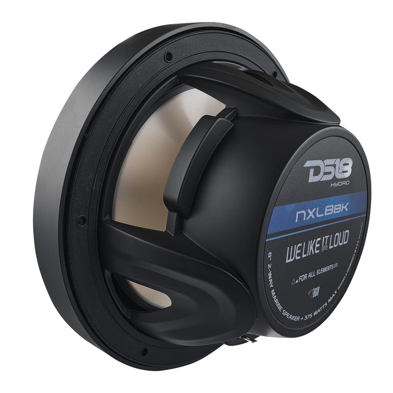 NXL-8/BK DS18 Black 8" 2-Way Marine Speakers with RGB LED Lights | 125W RMS Waterproof Coaxial Speakers 4 Ohm (Pair)