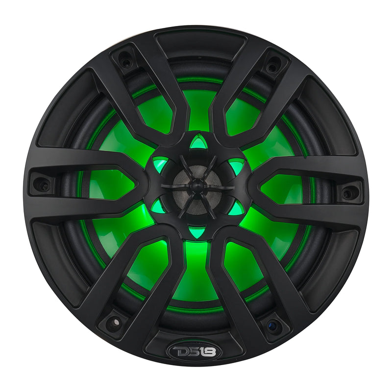 NXL-8/BK DS18 Black 8" 2-Way Marine Speakers with RGB LED Lights | 125W RMS Waterproof Coaxial Speakers 4 Ohm (Pair)