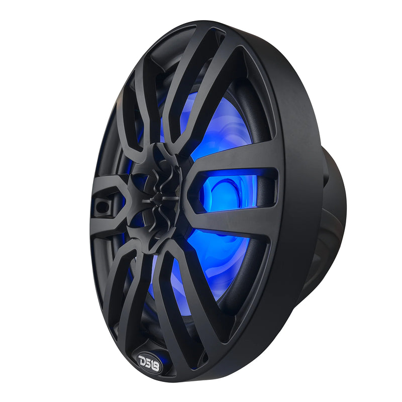 NXL-8/BK DS18 Black 8" 2-Way Marine Speakers with RGB LED Lights | 125W RMS Waterproof Coaxial Speakers 4 Ohm (Pair)