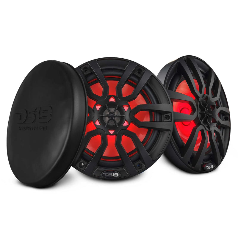 NXL-8/BK DS18 Black 8" 2-Way Marine Speakers with RGB LED Lights | 125W RMS Waterproof Coaxial Speakers 4 Ohm (Pair)