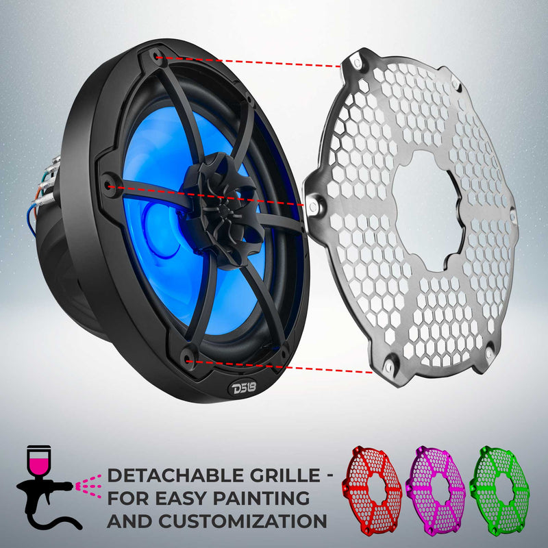 NXL-8M/BK DS18 NXL HYDRO 8" Marine Coaxial Speakers with RGB LED Lights | 125W RMS Each 375W Max Pair | Black