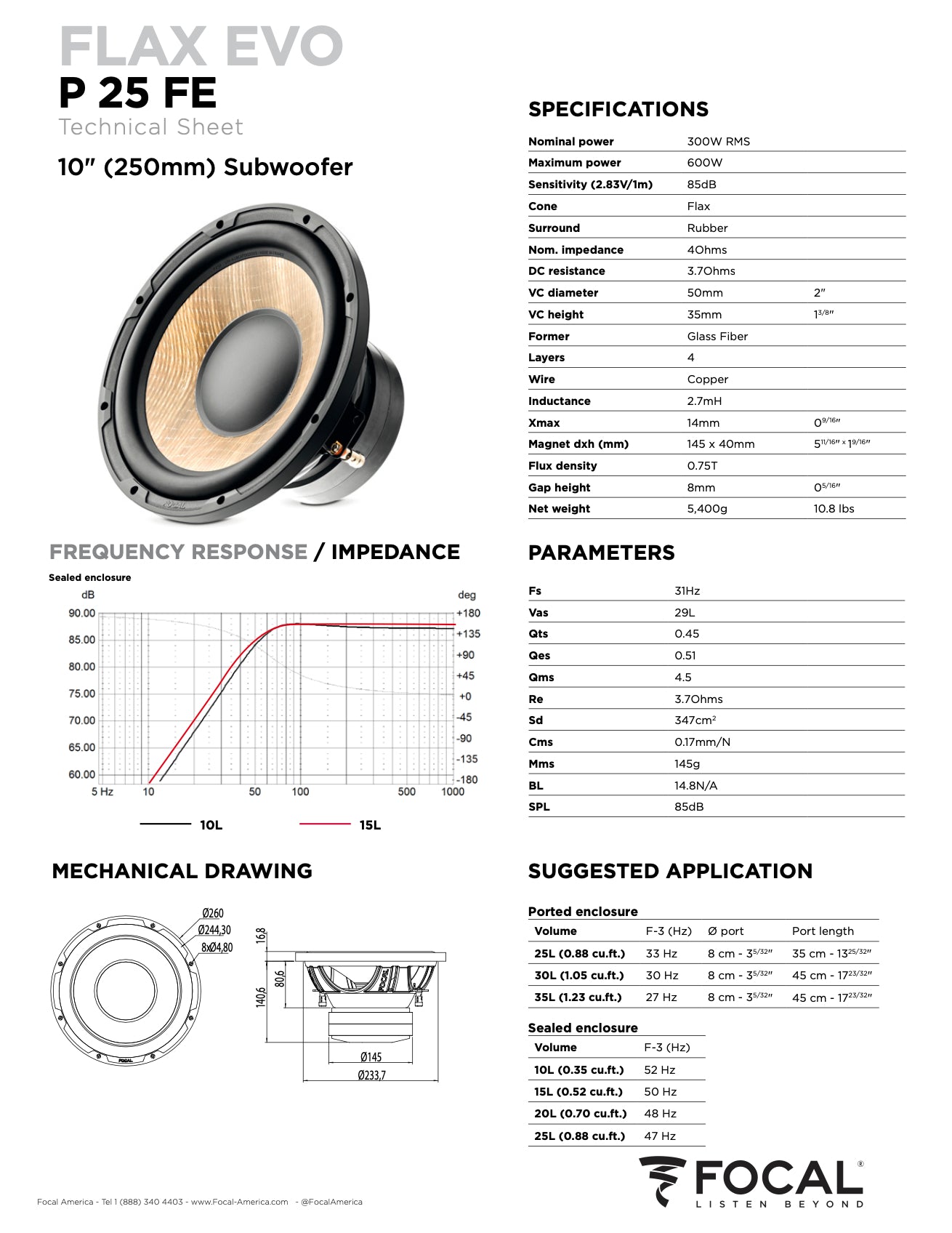 SUB P 25 FE Focal Flax Evo 10
