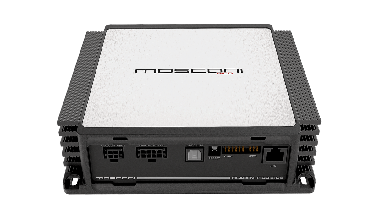 PICO 6|8 DSP Mosconi Pico Line 6 Channel Class D Amplifier With Built-In 8 Channel DSP, 4x50W + 2x90W 4 Ohm, Car Audio Amplifier