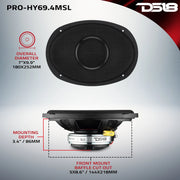 DS18 PRO-HY69.4MSL 6x9 speaker mounting dimensions and cutout measurements