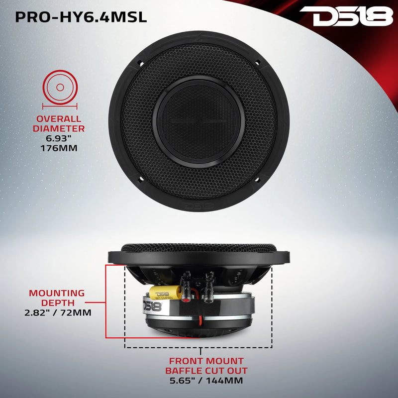 PRO-HY6.4MSL DS18 6.5" Shallow Hybrid Midrange Loudspeaker with Built-In Compression Driver 300W Max 4 Ohm IP65 Water Resistant ( Single Speaker)