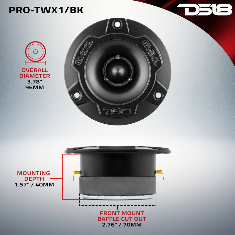 PRO-TWX1/BK DS18 Super Bullet Tweeter Black 240W Max 120W RMS 4 Ohm Aluminum Car Audio Tweeters (Pair)